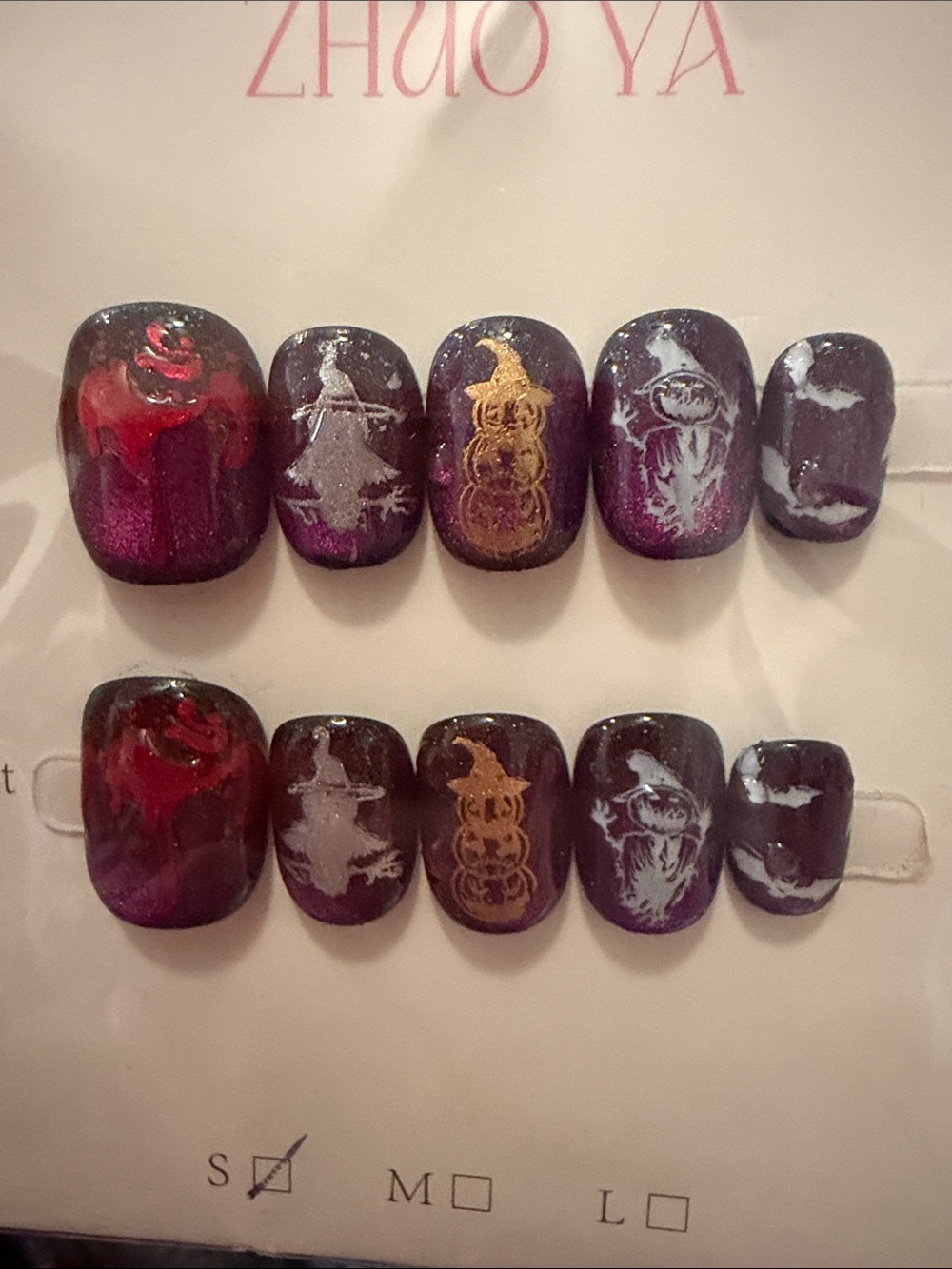 Purple Halloween Nail Art Set with Gold Accents